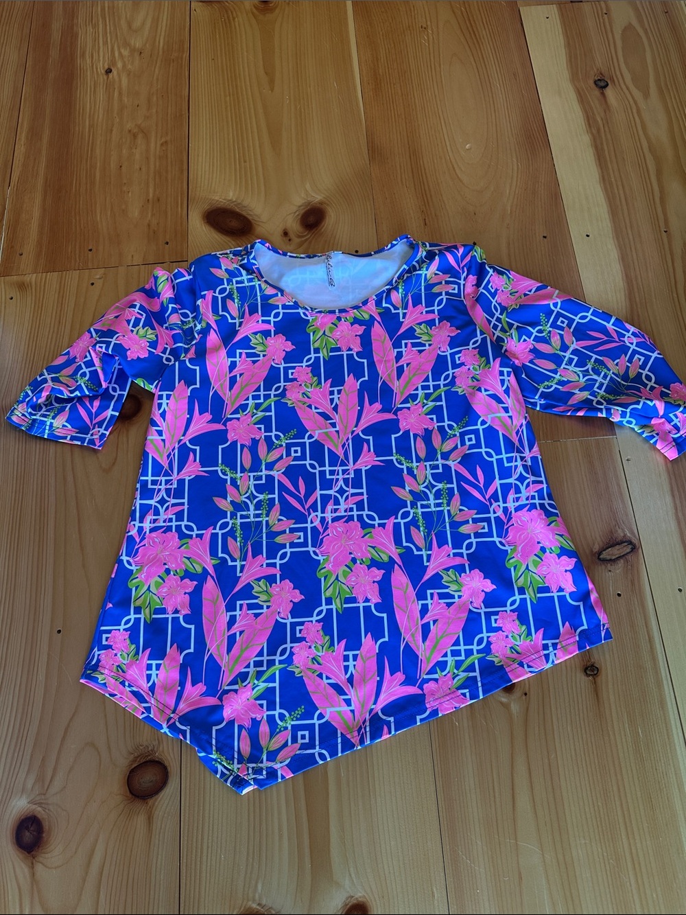 Lulu-B Royal Blue Tunic with Hot Pink Floral Print